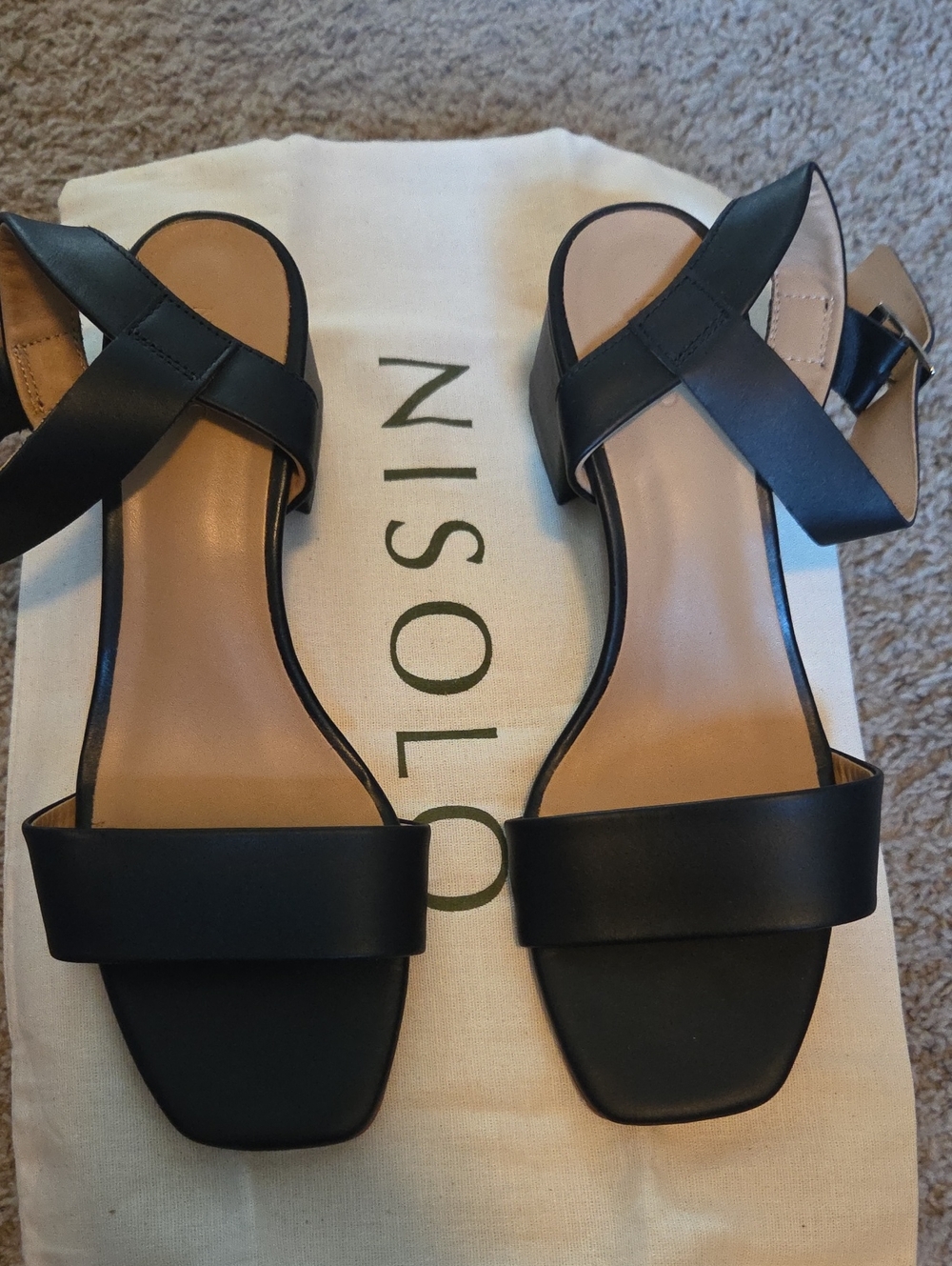 Nisolo Black Leather Square-Toe Women's Sandals